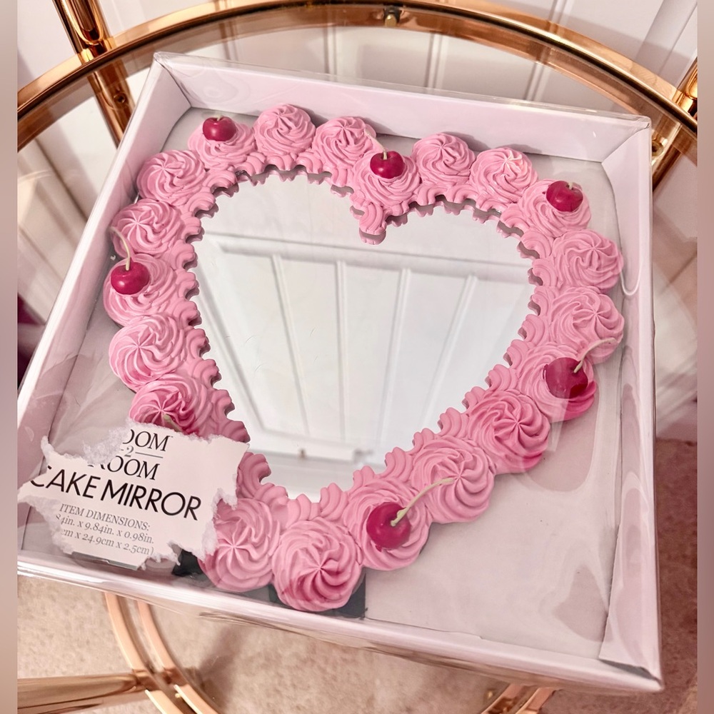 Coquette Pink Frosted Cake Mirror w/ Cherry Accents